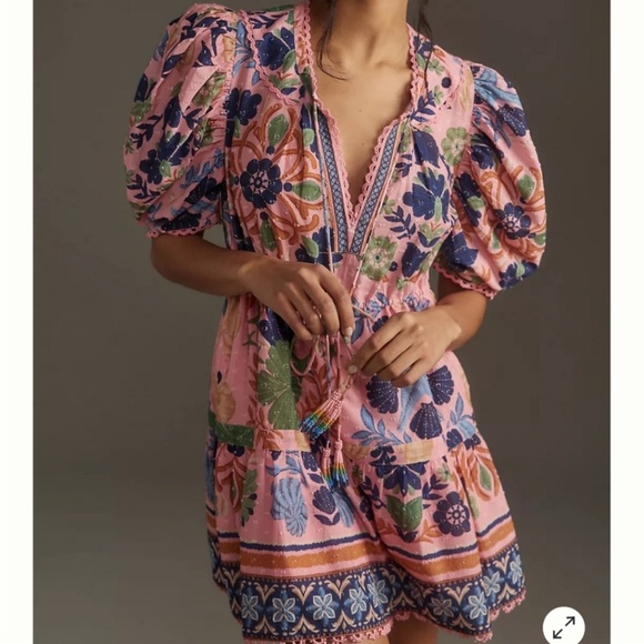 Farm Rio Seashell Tapestry Short Sleeve Mini Dress - Picture 2 of 11